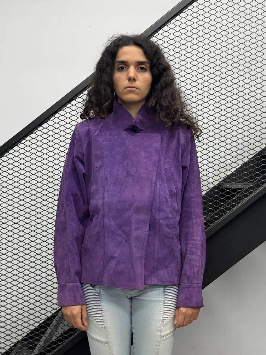 SS2005 Yves Saint Laurent Purple Suede Cropped Leather Jacket hrBBauD 5