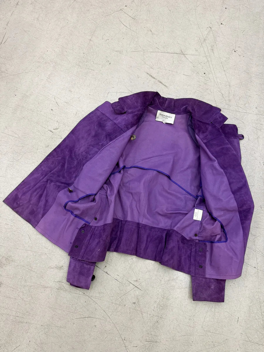 SS2005 Yves Saint Laurent Purple Suede Cropped Leather Jacket hrBBauD 7