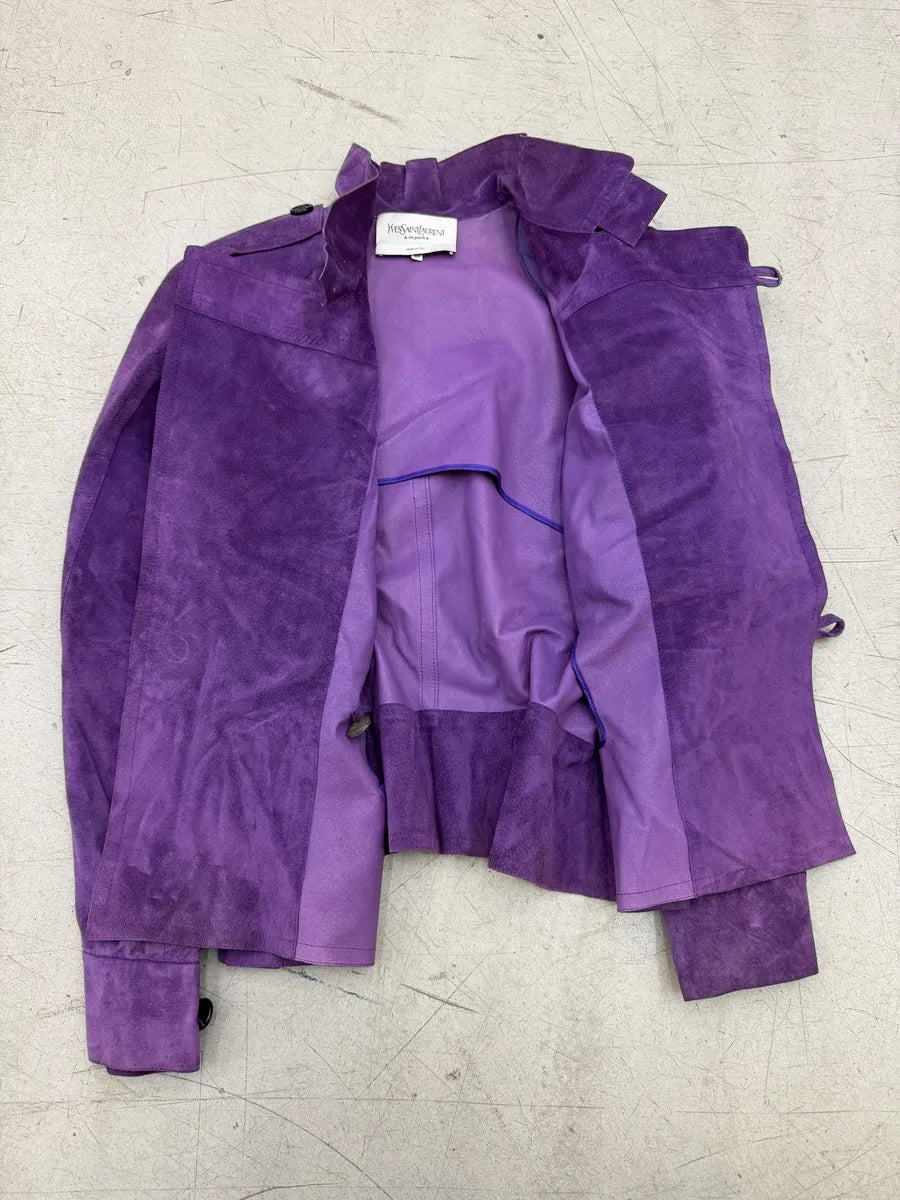 SS2005 Yves Saint Laurent Purple Suede Cropped Leather Jacket hrBBauD 9