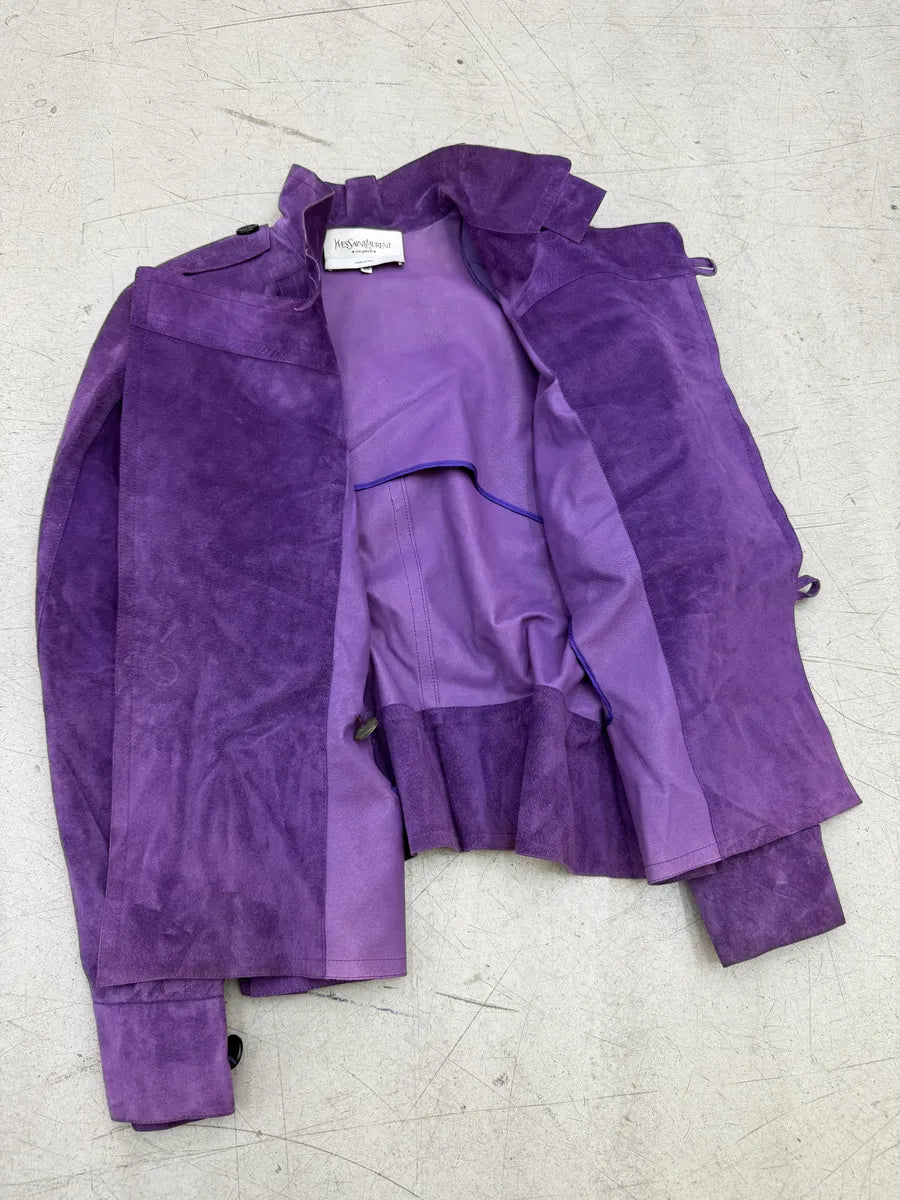 SS2005 Yves Saint Laurent Purple Suede Cropped Leather Jacket hrBBauD 10