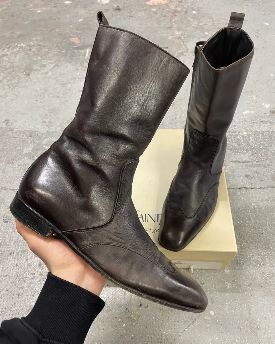 1990s Yves Saint Laurent Rive Gauche Black Leather Ankle Boots (40eu/us7) 0