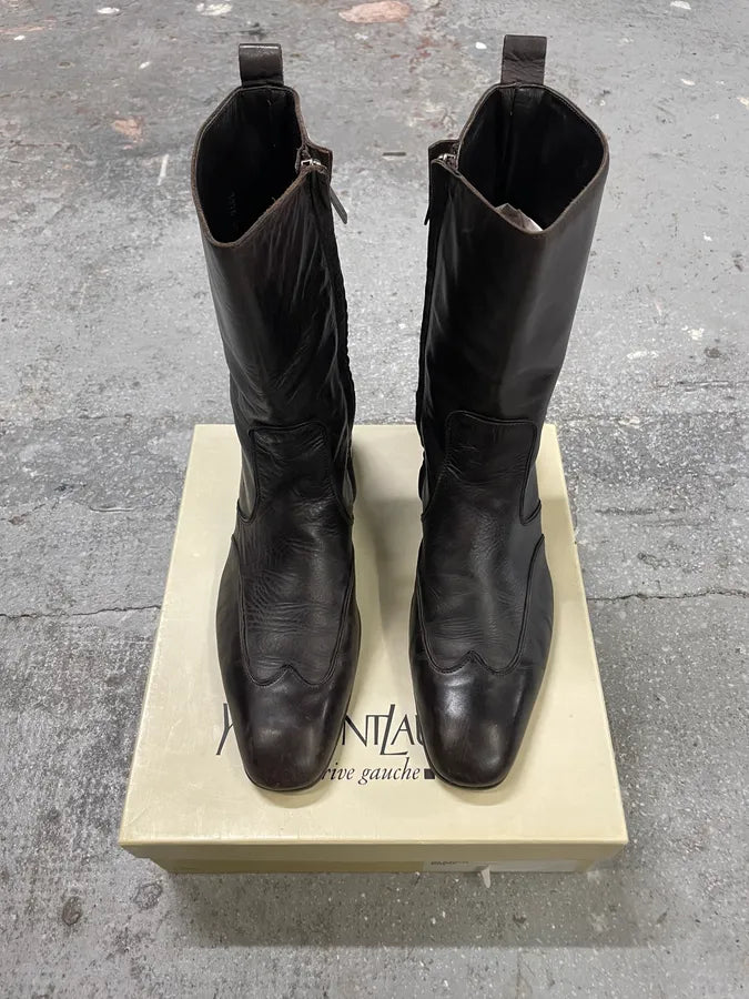 1990s Yves Saint Laurent Rive Gauche Black Leather Ankle Boots (40eu/us7) 1