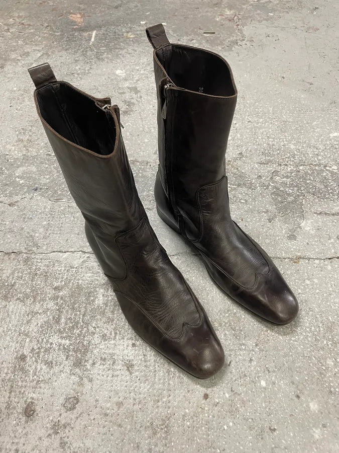 1990s Yves Saint Laurent Rive Gauche Black Leather Ankle Boots (40eu/us7) 2