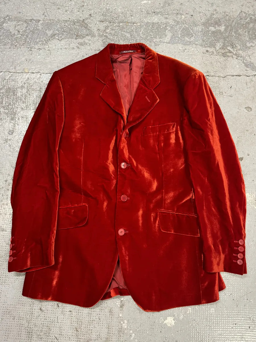 1990s Yves Saint Laurent Rive Gauche Velvet Red Suit Jacket gaiXeVo 0