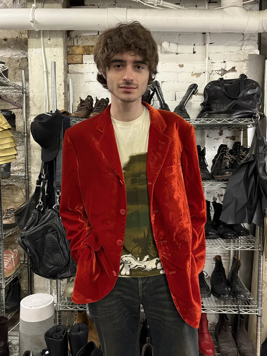 1990s Yves Saint Laurent Rive Gauche Velvet Red Suit Jacket gaiXeVo 2