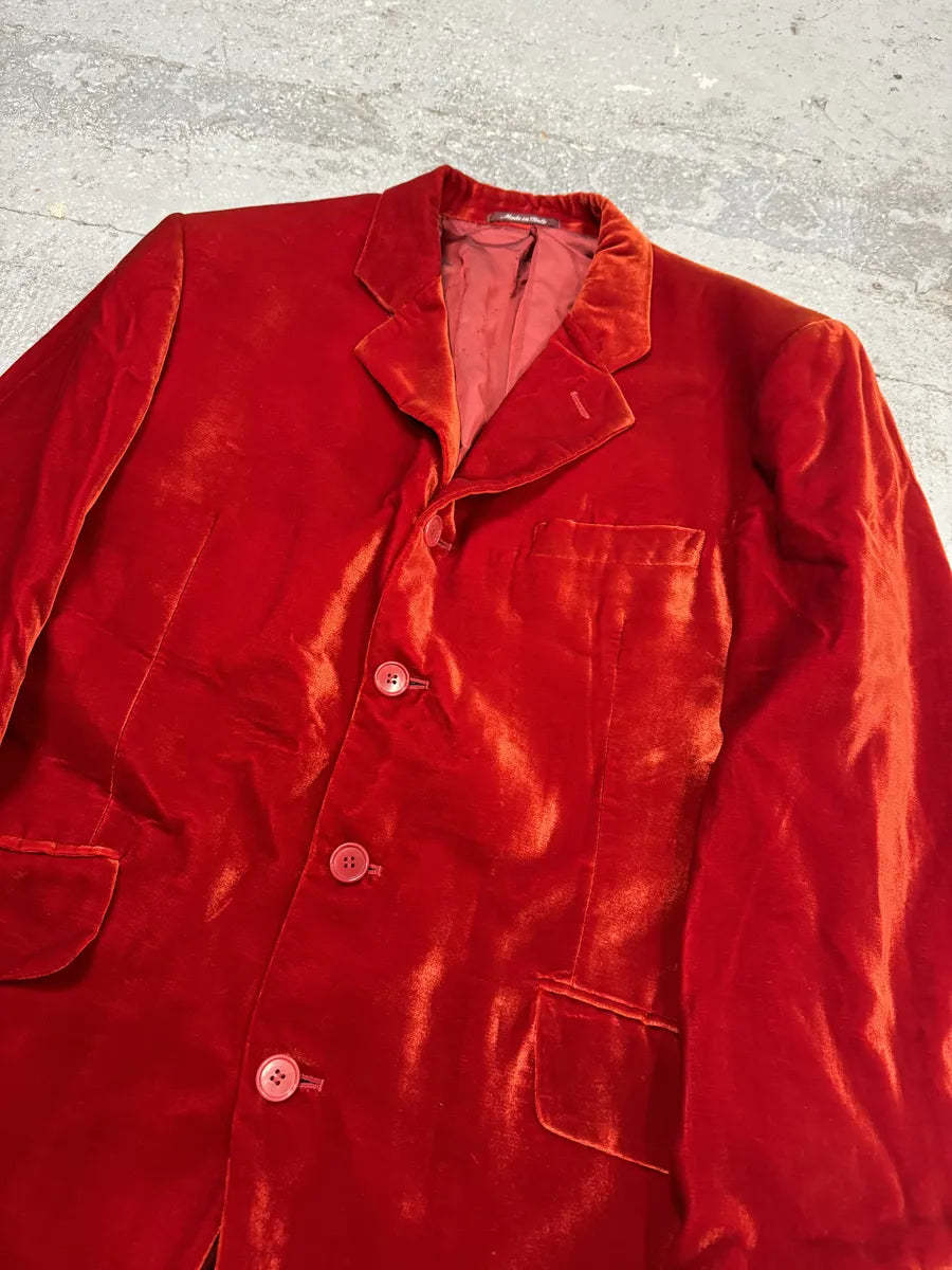 1990s Yves Saint Laurent Rive Gauche Velvet Red Suit Jacket gaiXeVo 5
