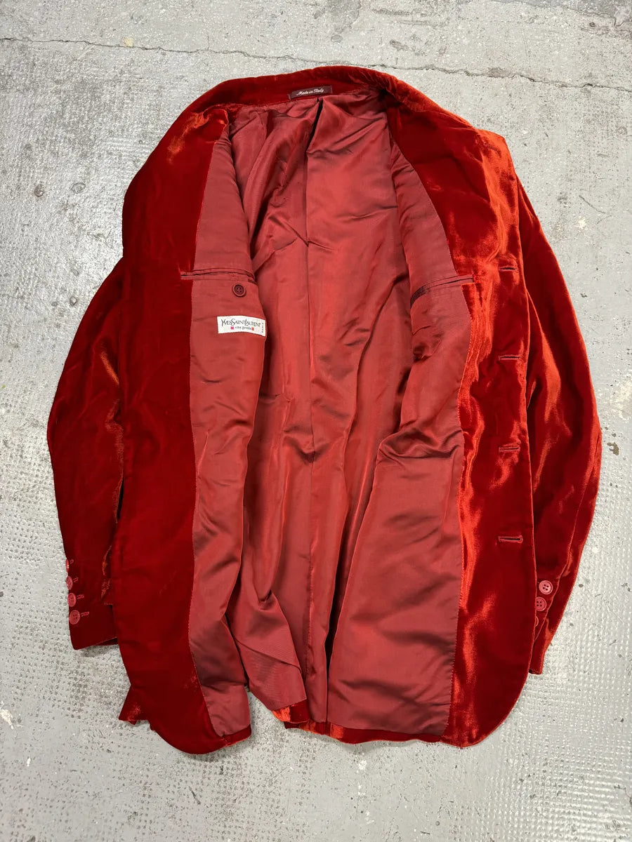 1990s Yves Saint Laurent Rive Gauche Velvet Red Suit Jacket gaiXeVo 6