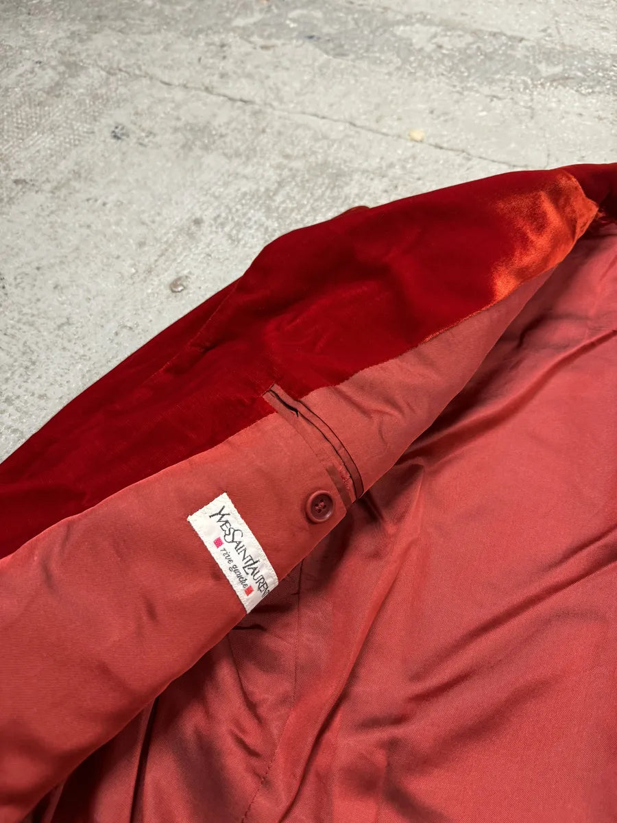 1990s Yves Saint Laurent Rive Gauche Velvet Red Suit Jacket gaiXeVo 8