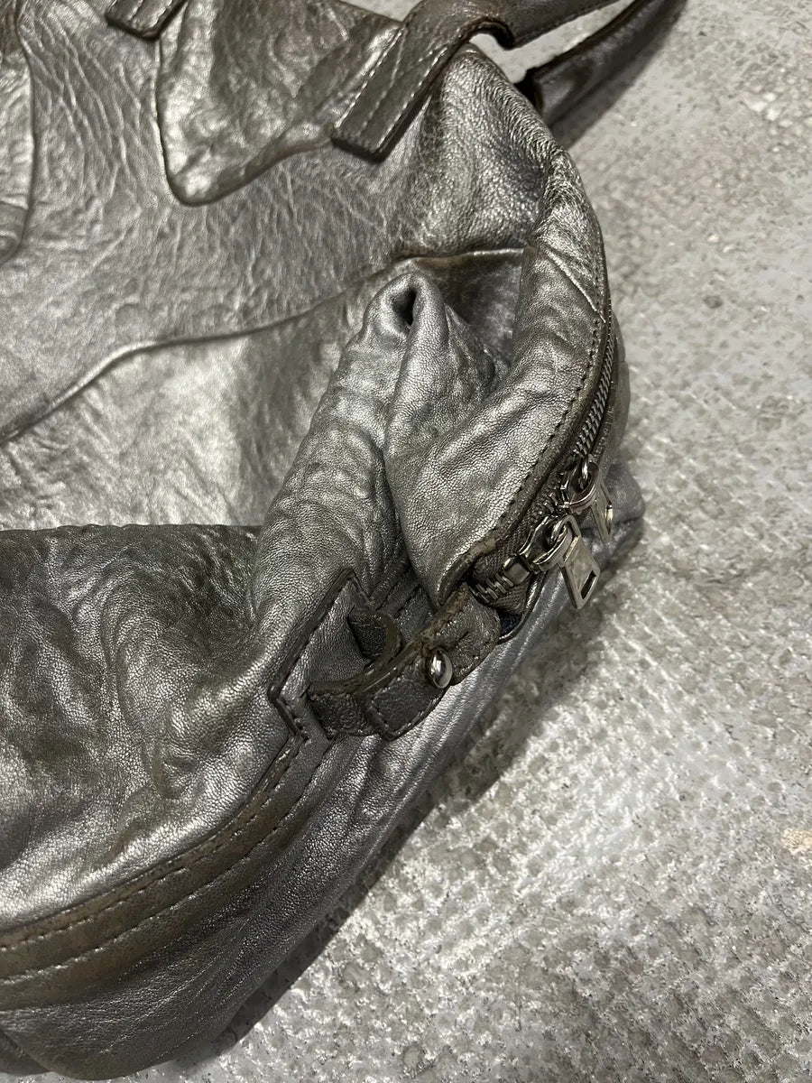 1990s Yves Saint Laurent Silver Grey Y Patined Leather Bag (OS) 6