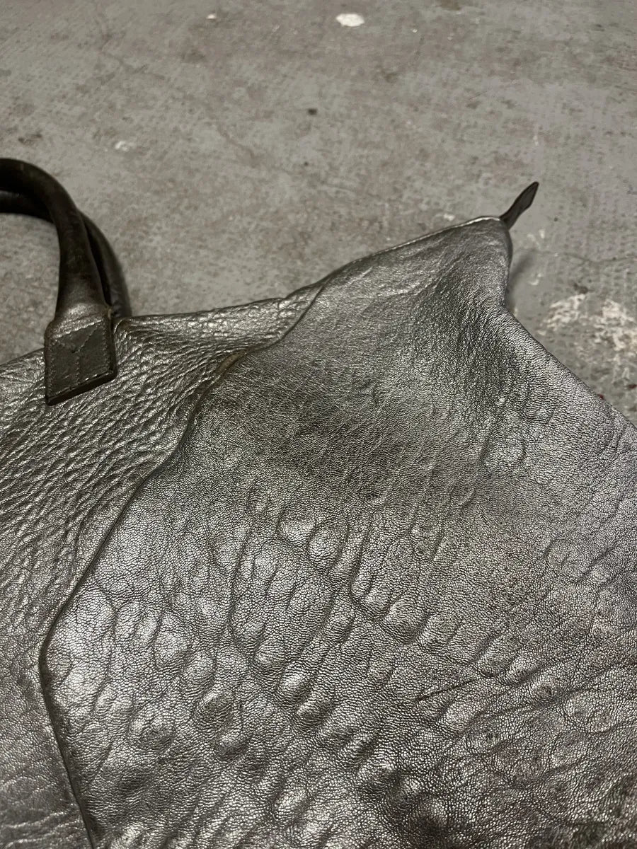 1990s Yves Saint Laurent Silver Grey Y Patined Leather Bag (OS) 8