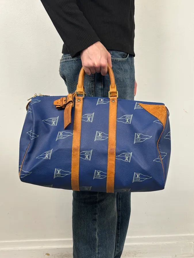 1992 Louis Vuitton LV Cup Falgs Keepall 45 Blue Regatta Blue Leather Travel Bag  fCZYfeS 1