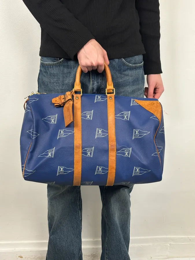 1992 Louis Vuitton LV Cup Falgs Keepall 45 Blue Regatta Blue Leather Travel Bag  fCZYfeS 2