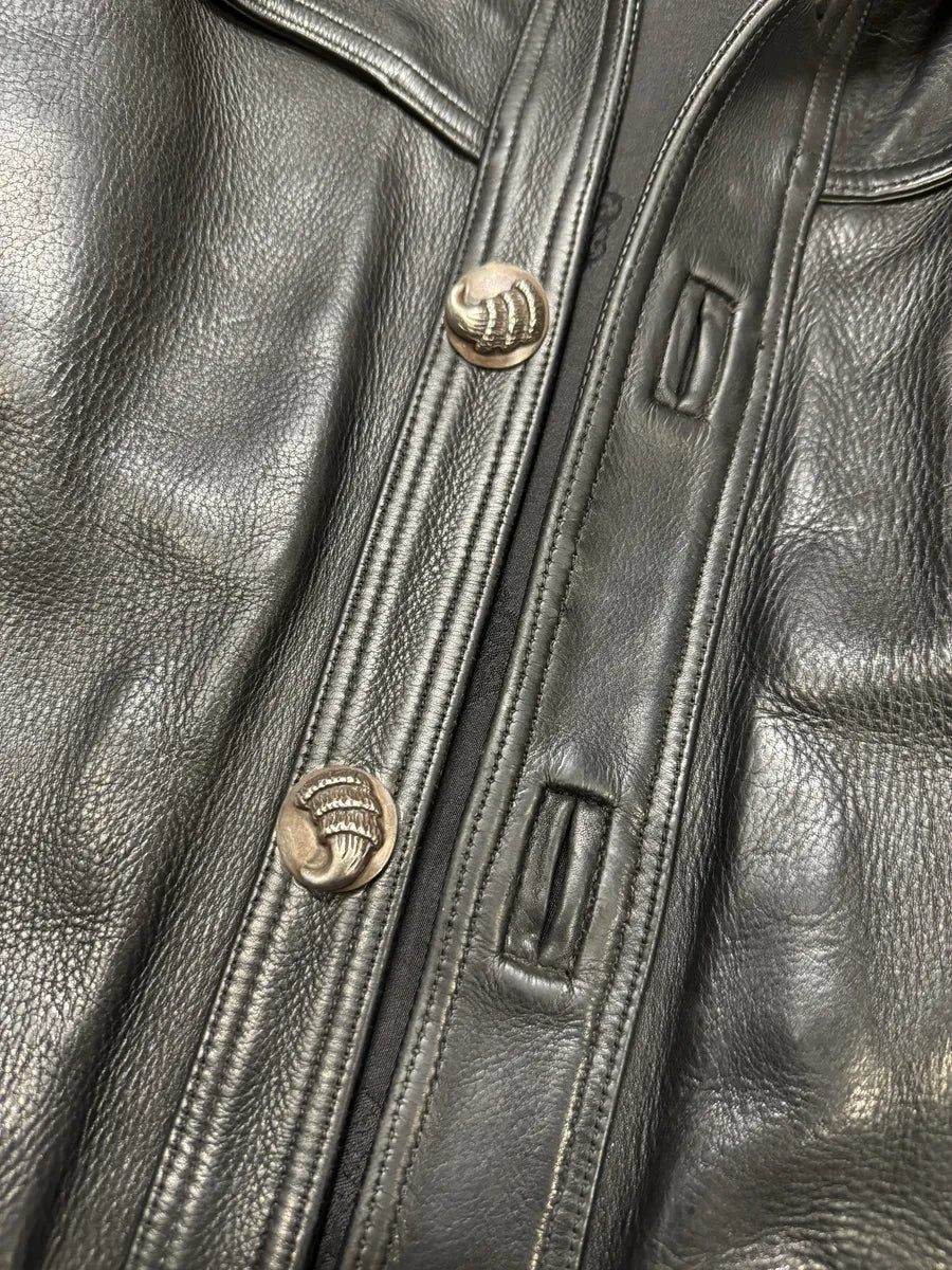 1993 Chrome Hearts Claw Button Black Hunting Leather Jacket LQBQbbM 17