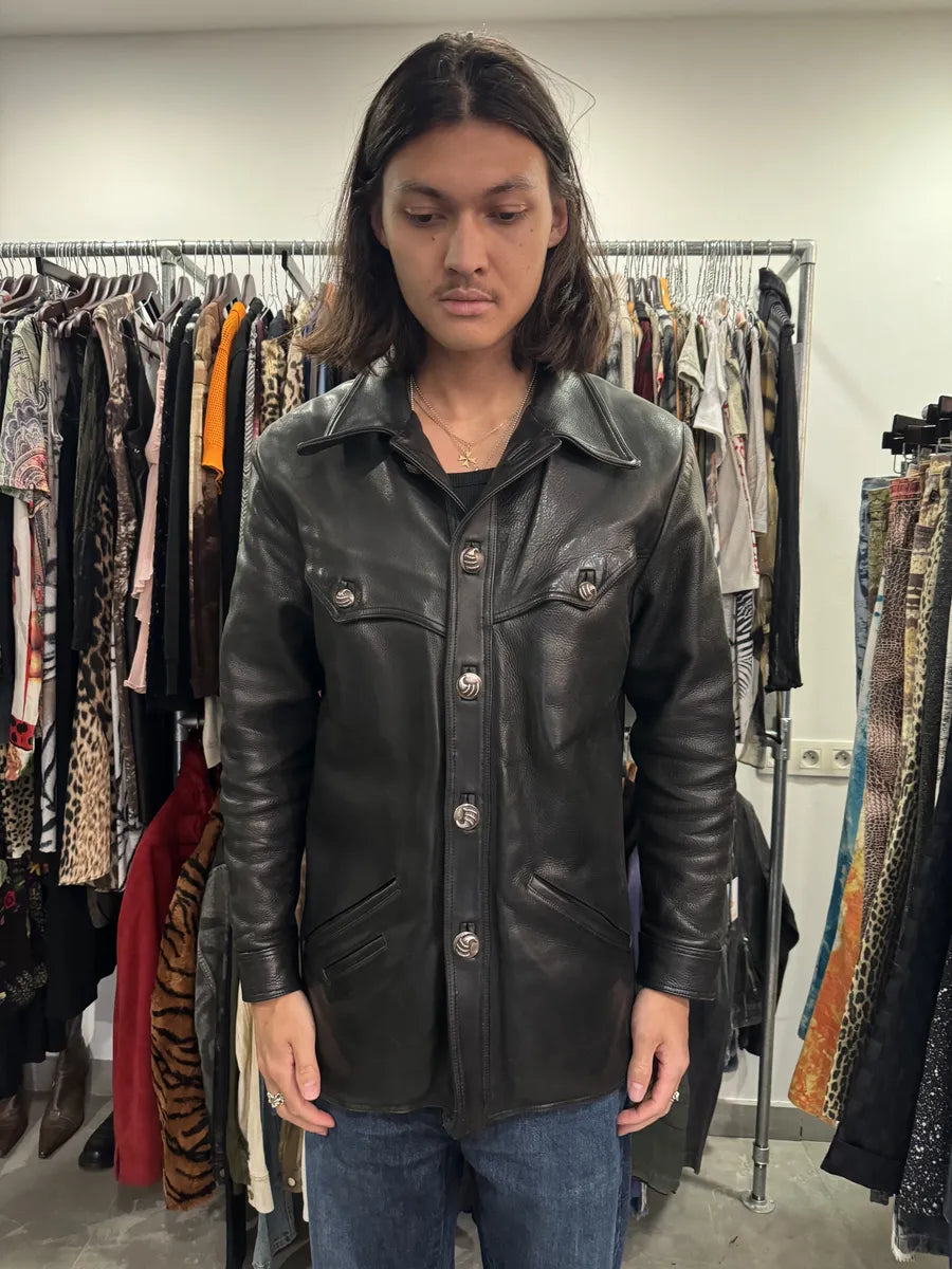 1993 Chrome Hearts Claw Button Black Hunting Leather Jacket LQBQbbM 3