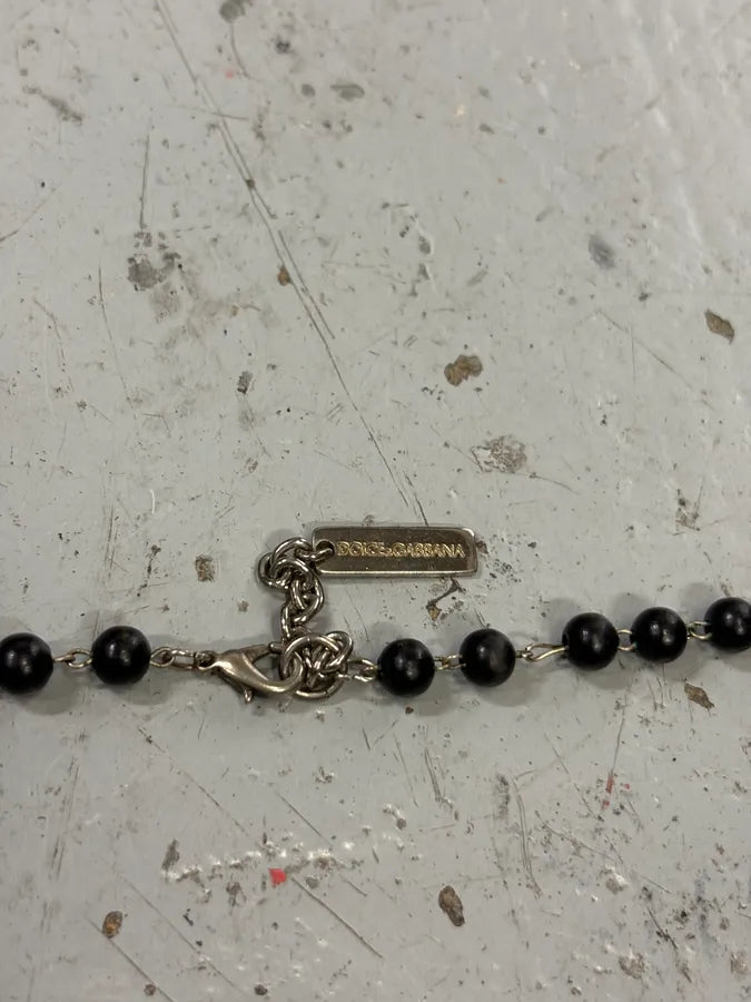 1990s Dolce & Gabbana Black Beaded Ankh Cross Rosary Necklace guEaSWg 4