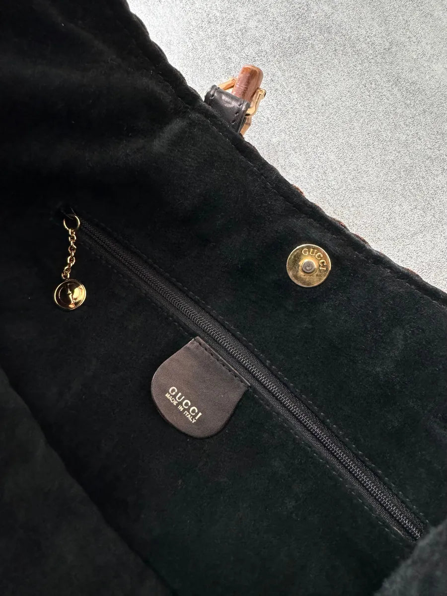 1996 Gucci Tom Ford Brown Woven Leather Bamboo Shoulder Bag XGFTDXn 2