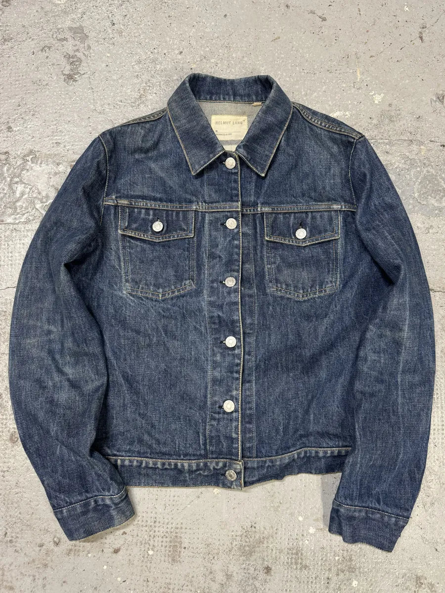 AW1998 Helmut Lang Raw Navy Blue Buttoned Jacket (M) aBzANVG 0