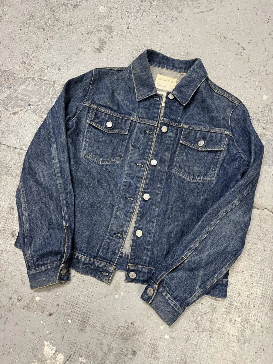 AW1998 Helmut Lang Raw Navy Blue Buttoned Jacket (M) aBzANVG 1