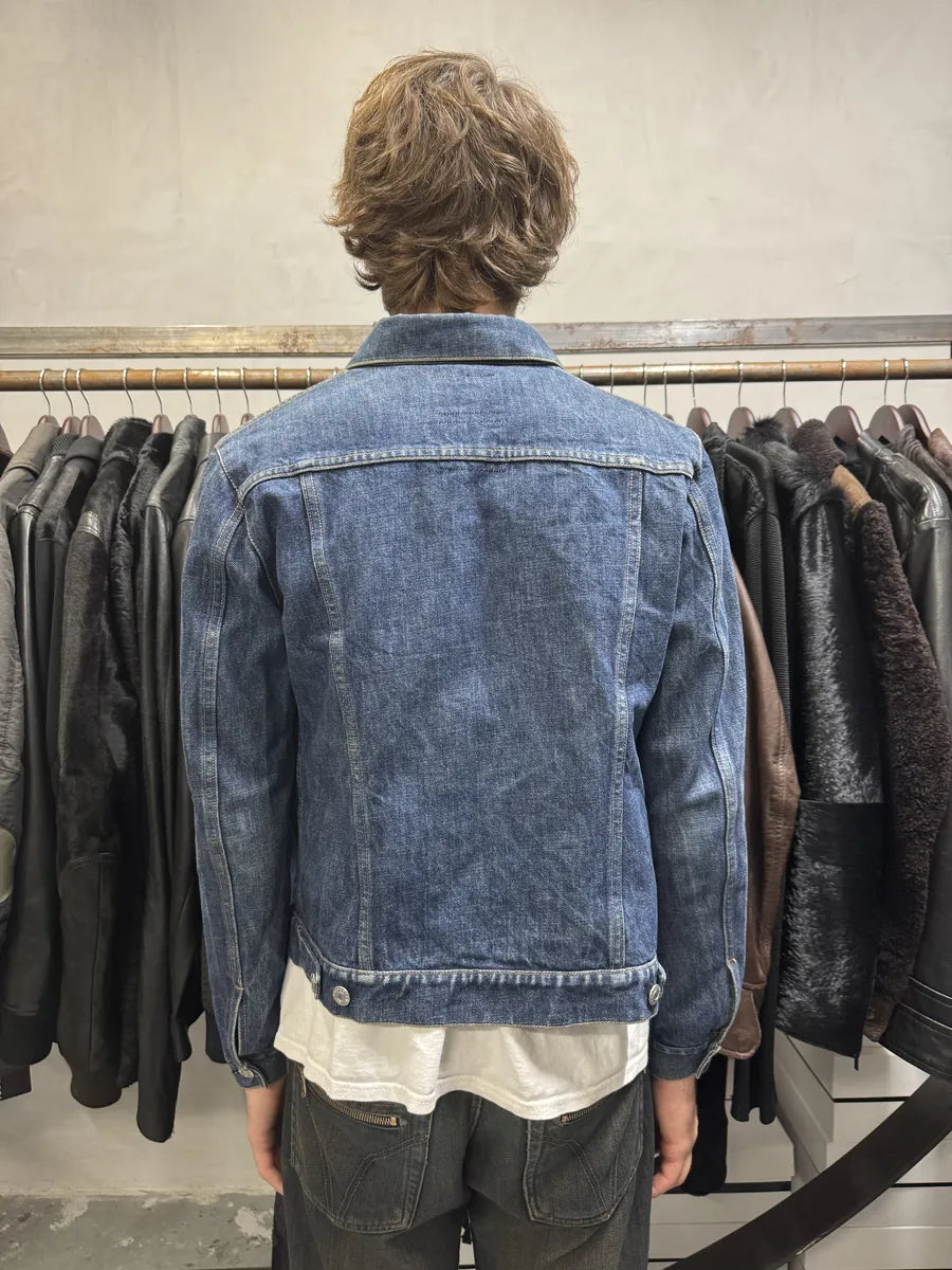 AW1998 Helmut Lang Raw Navy Blue Buttoned Jacket (M) aBzANVG 3