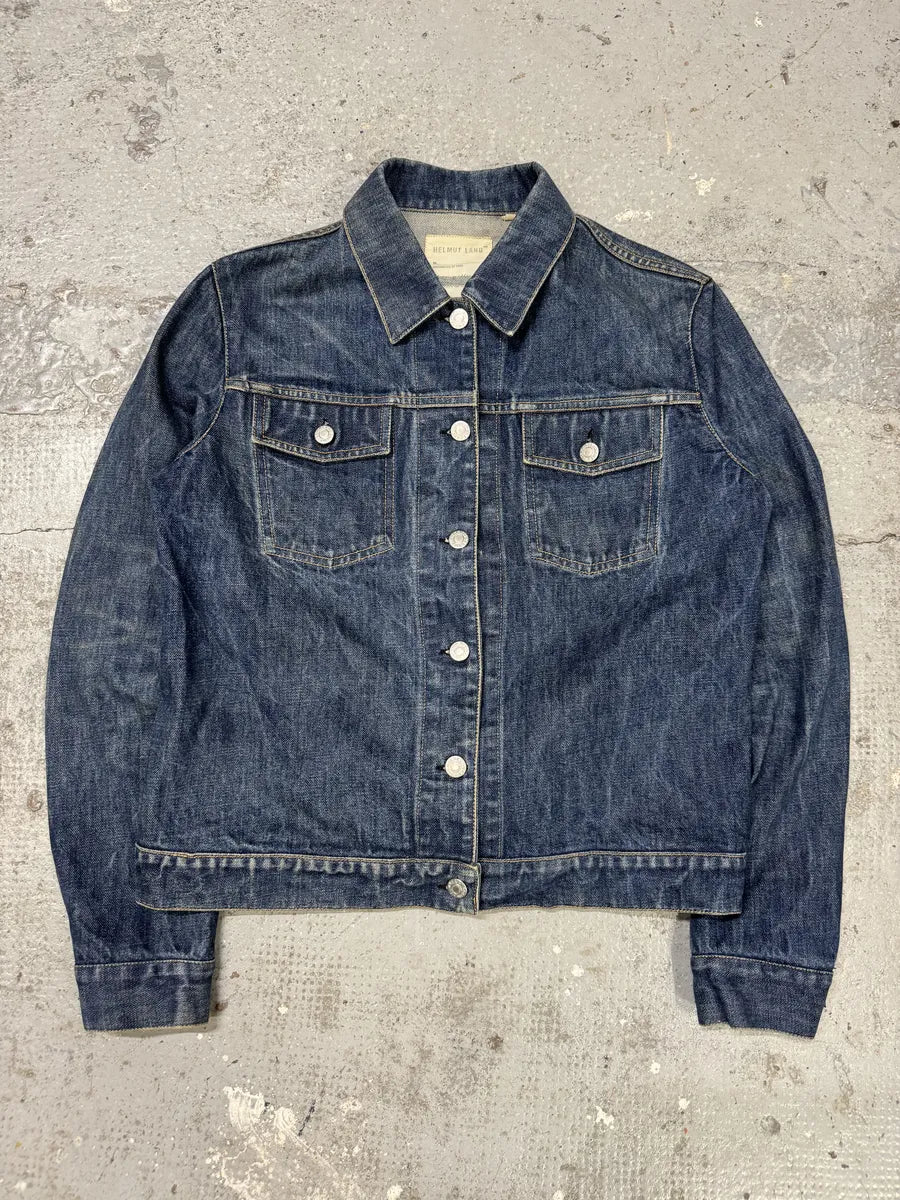 AW1998 Helmut Lang Raw Navy Blue Buttoned Jacket (M) aBzANVG 6