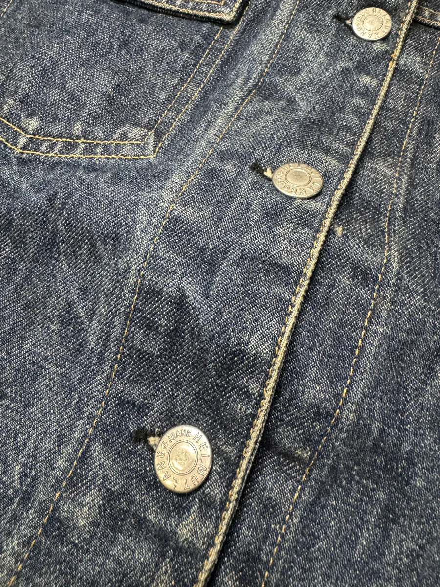 AW1998 Helmut Lang Raw Navy Blue Buttoned Jacket (M) aBzANVG 7