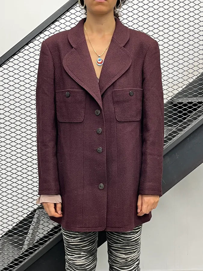 AW1997 Chanel Bordeaux Wool CC Logo Blazer Jacket UrlYwbG 1