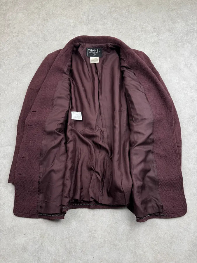 AW1997 Chanel Bordeaux Wool CC Logo Blazer Jacket UrlYwbG 9