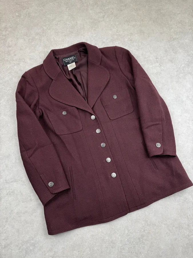AW1997 Chanel Bordeaux Wool CC Logo Blazer Jacket UrlYwbG 3