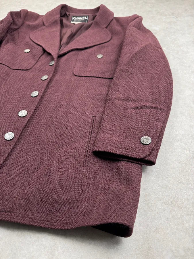 AW1997 Chanel Bordeaux Wool CC Logo Blazer Jacket UrlYwbG 4