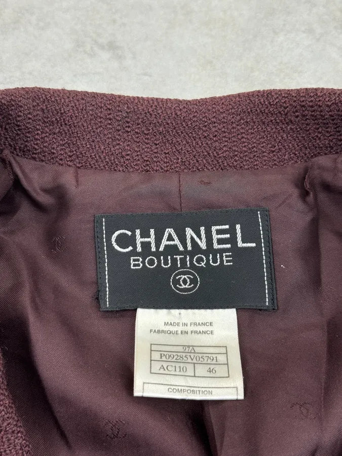 AW1997 Chanel Bordeaux Wool CC Logo Blazer Jacket UrlYwbG 11