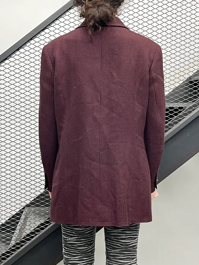 AW1997 Chanel Bordeaux Wool CC Logo Blazer Jacket UrlYwbG 2