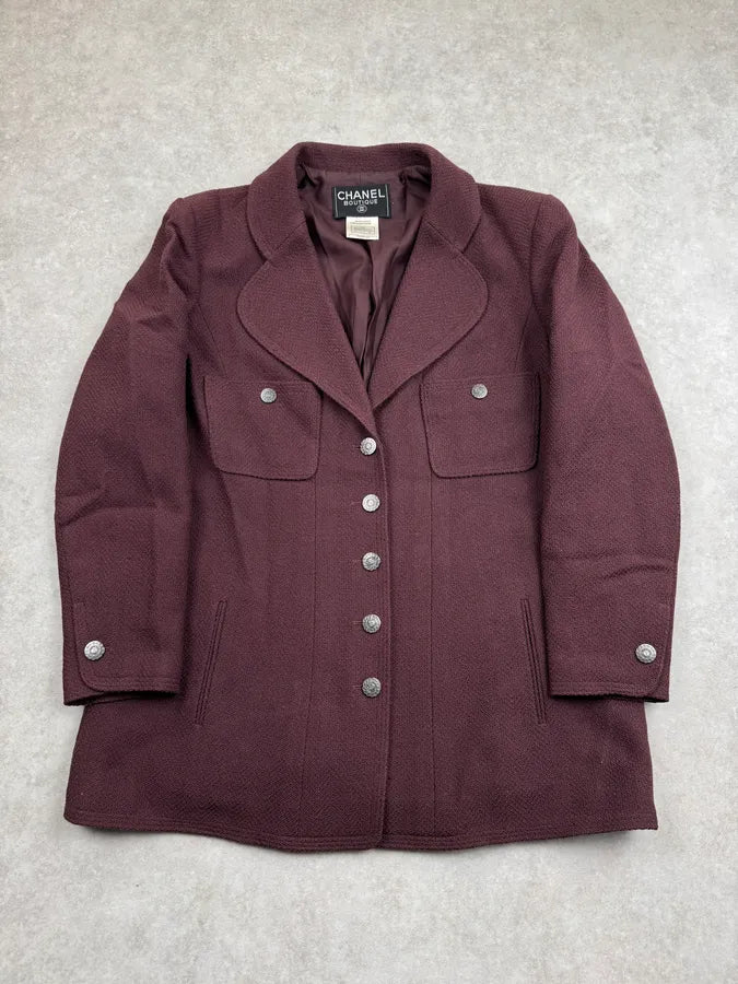 AW1997 Chanel Bordeaux Wool CC Logo Blazer Jacket UrlYwbG 0