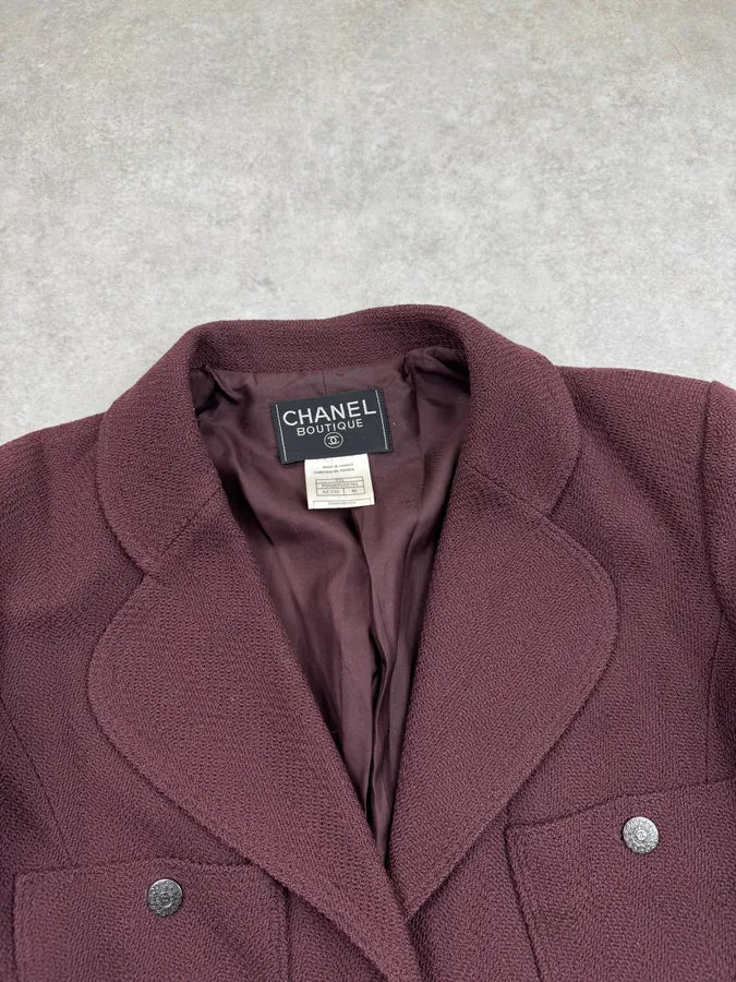 AW1997 Chanel Bordeaux Wool CC Logo Blazer Jacket UrlYwbG 5