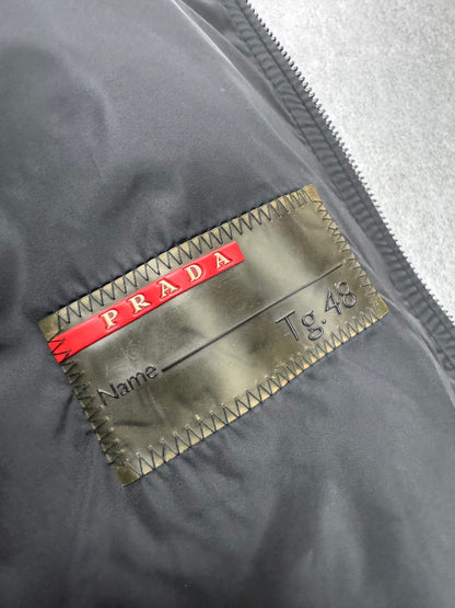 2000s Prada High Collar Black Leather Jacket (M)