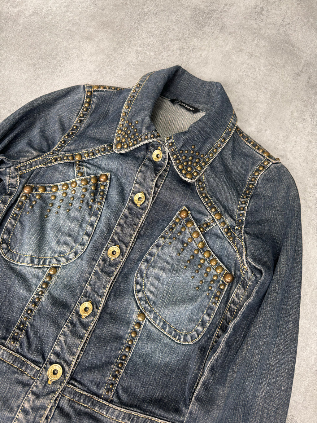 Plein Sud Studded Denim Cropped Jacket (XXS/XS)