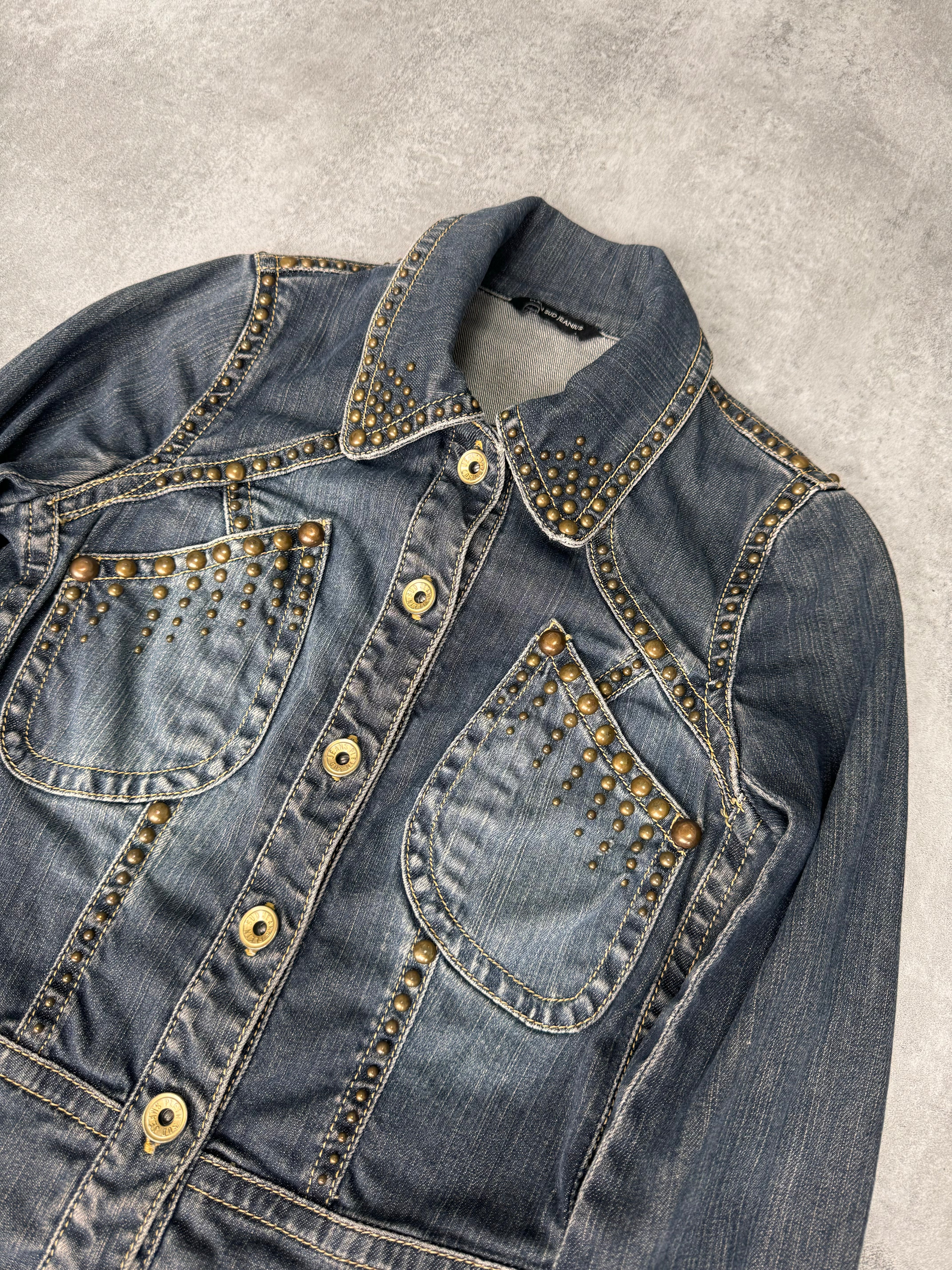 Plein Sud Studded Denim Cropped Jacket (XXS/XS)