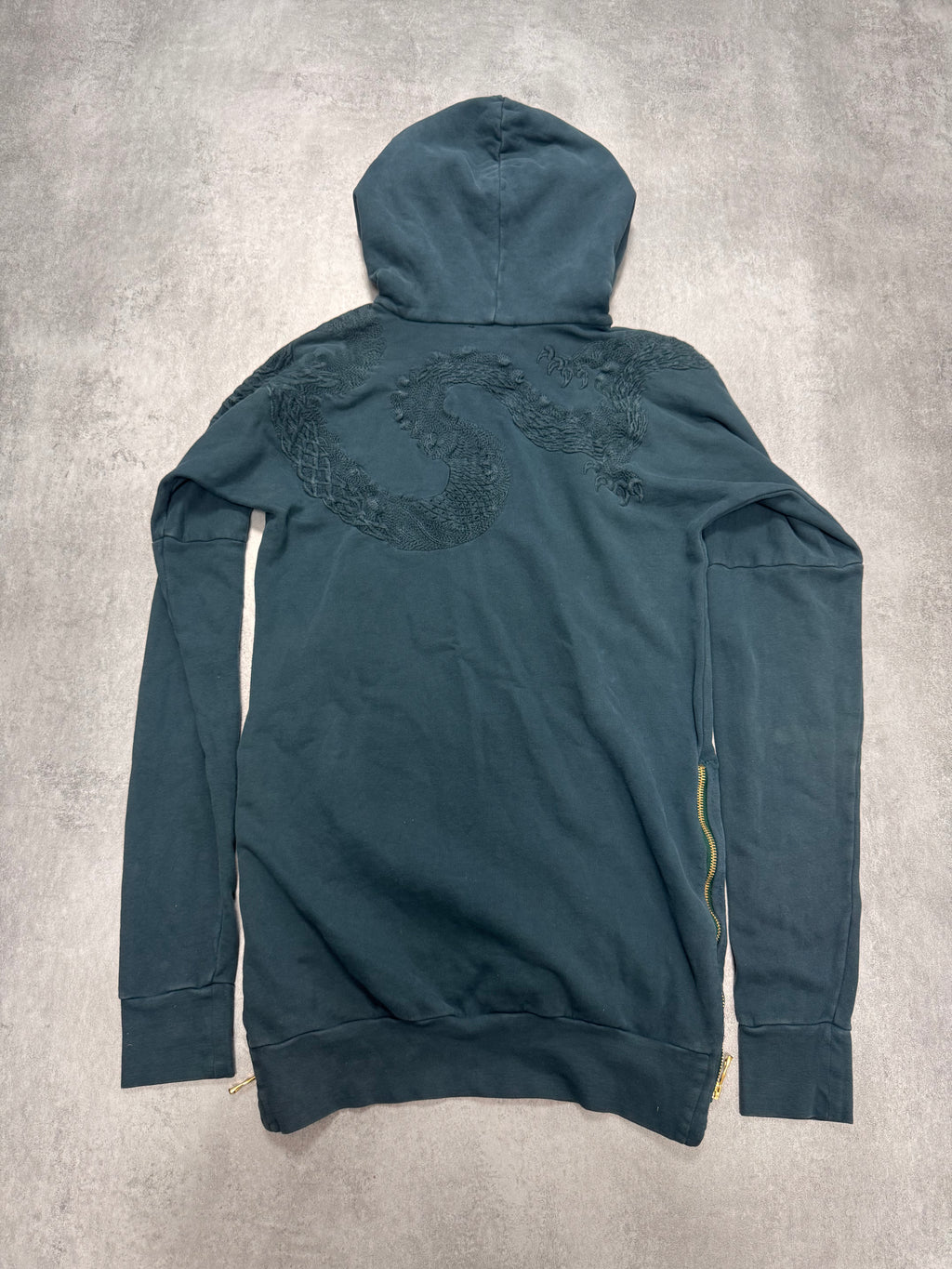 2000s Balmain Embroided Asian Dragon Long Hoodie