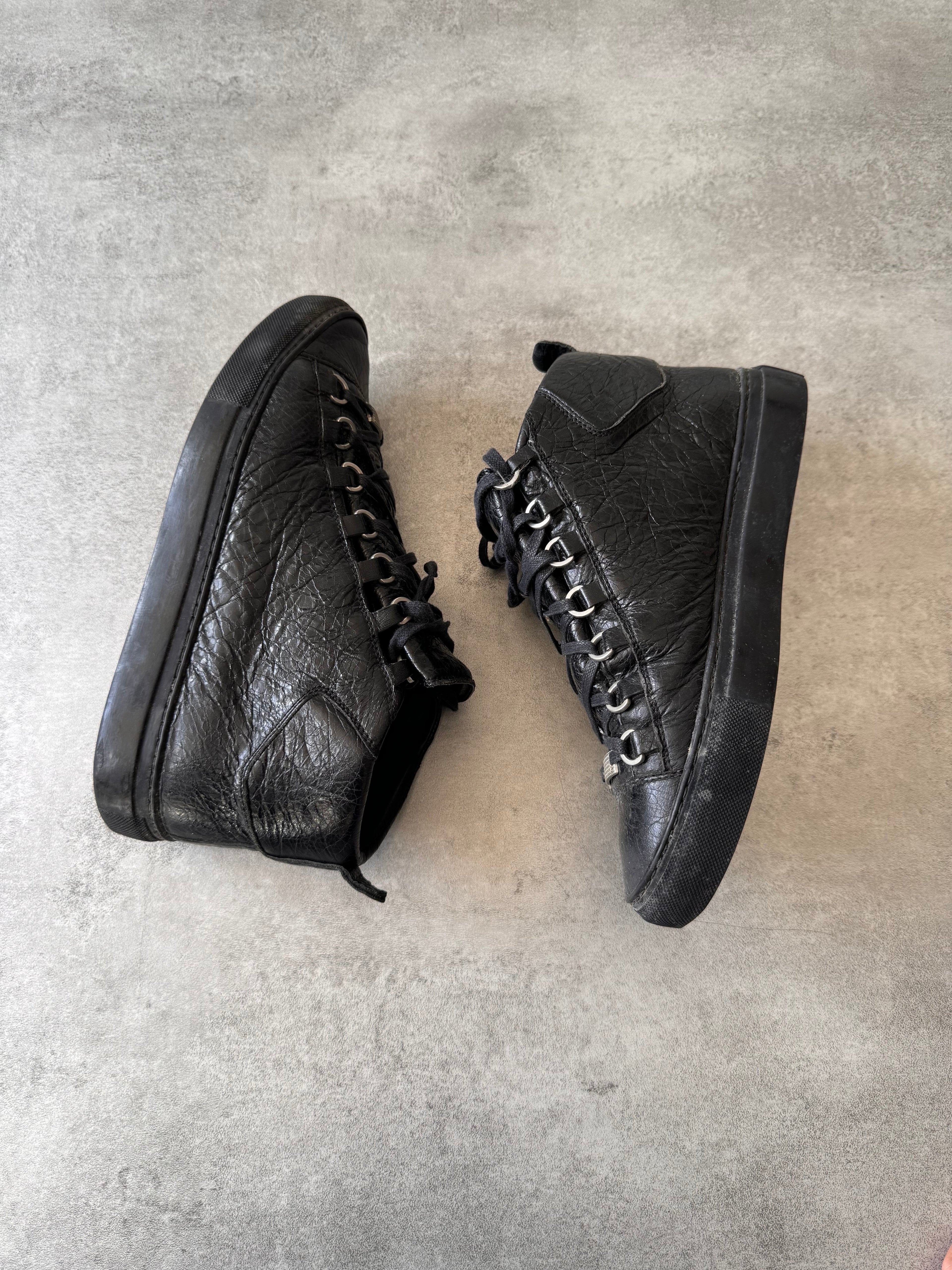 Balenciaga Arena High Black Cracked Leather Sneakers