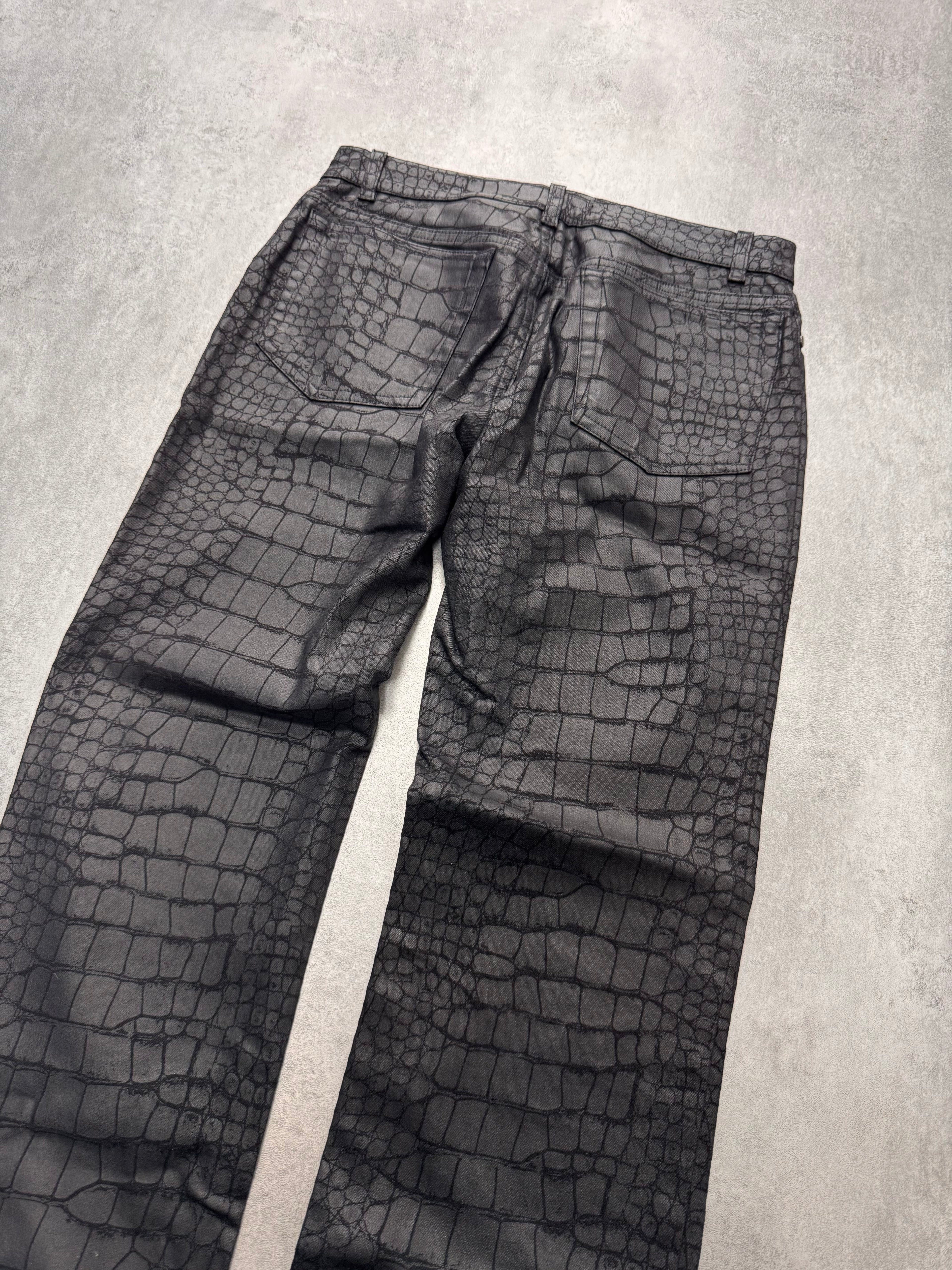 2000s Roberto Cavalli Crocodile Skin Effect Obscur Black Pants