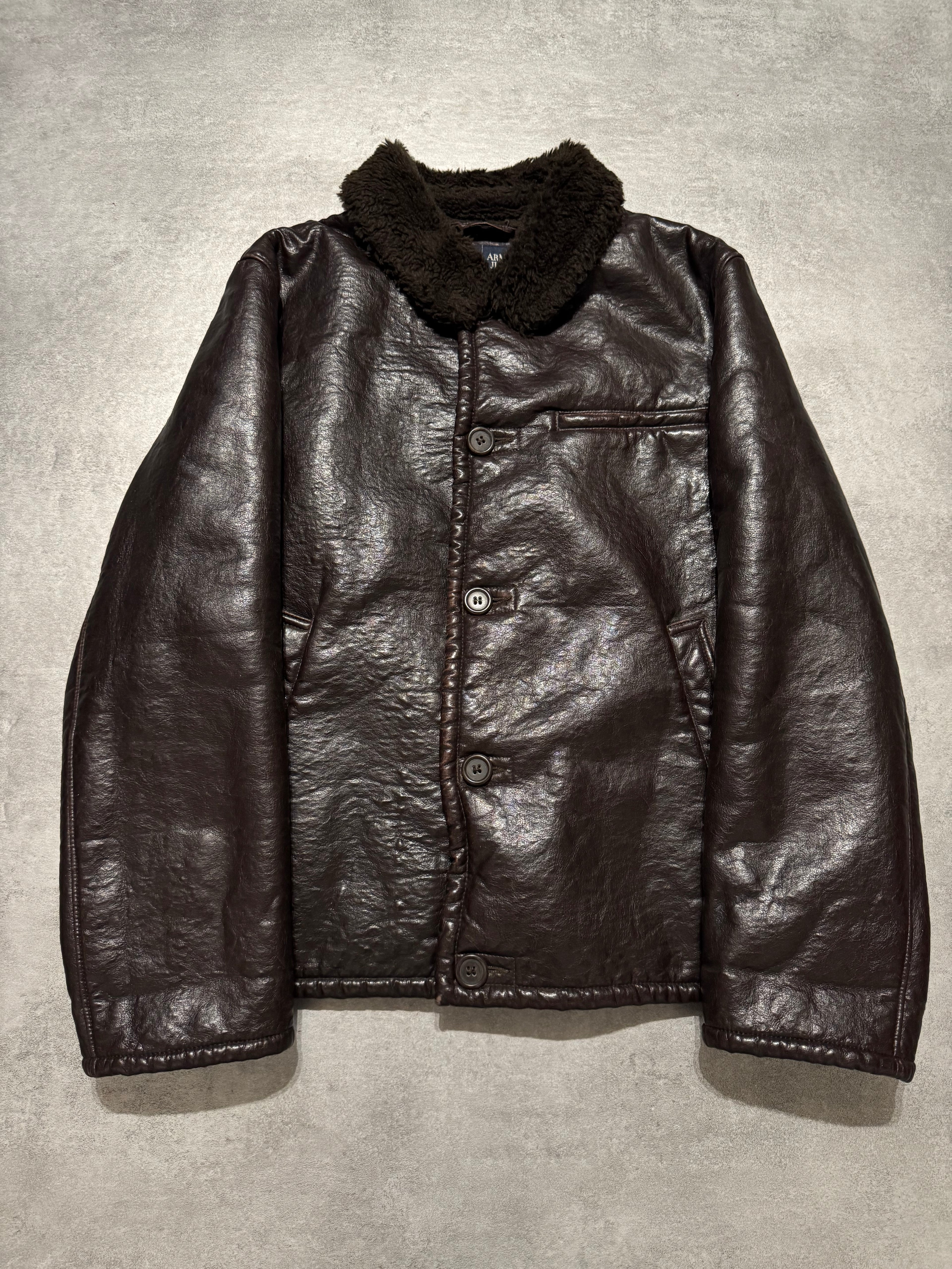 2000s Armani Shearling Effect Brown Jacket