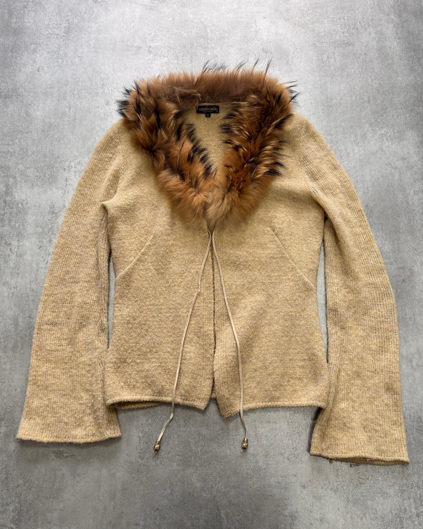 FW1999 Roberto Cavalli Fur Collar Wool Sweater Jacket (XS)