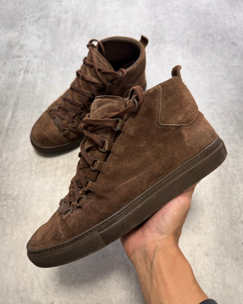 Balenciaga Arena High Brown Suede Leather Sneakers