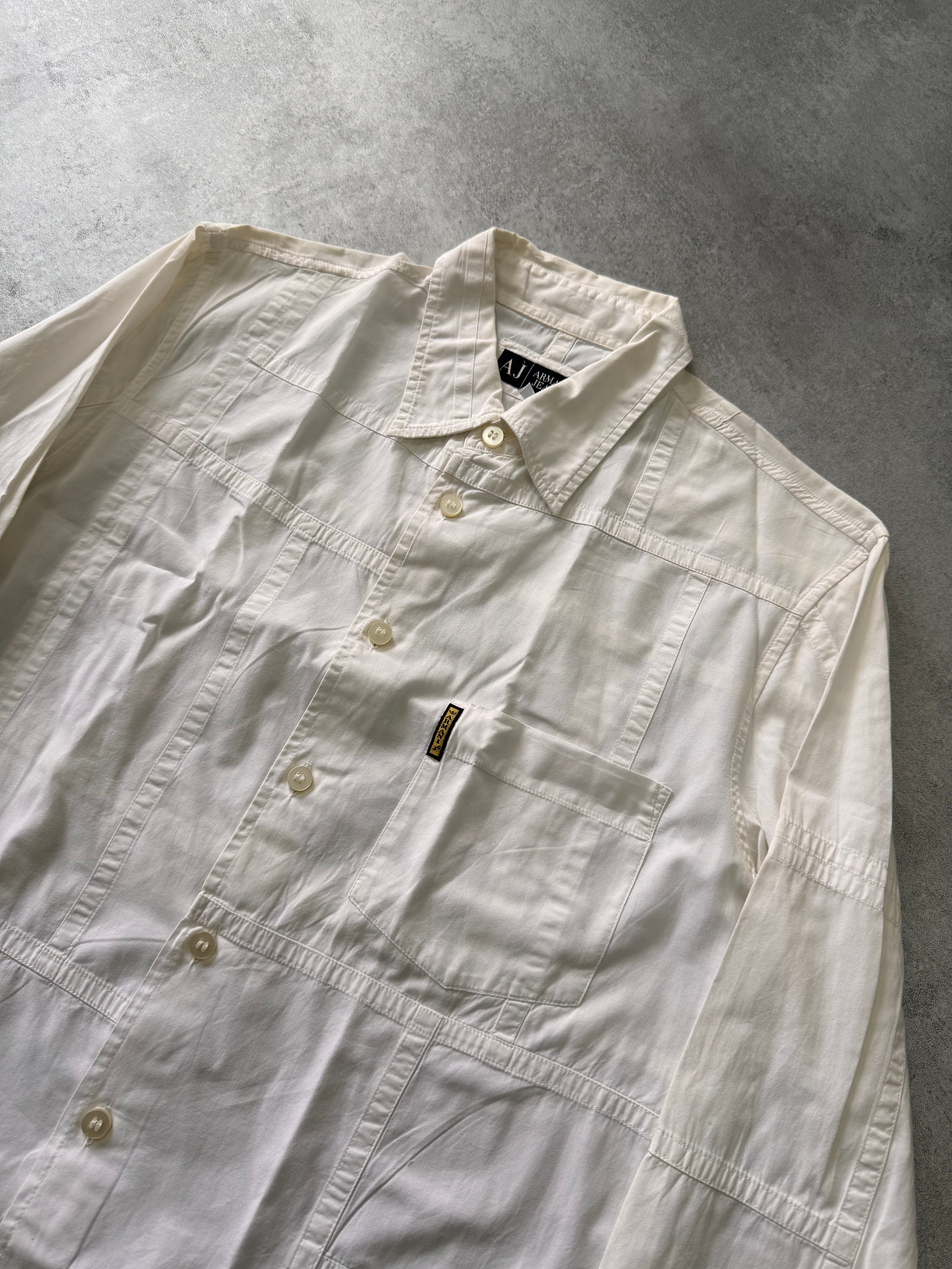 2000年代 アルマーニ ホワイト パネル シャツ (L)