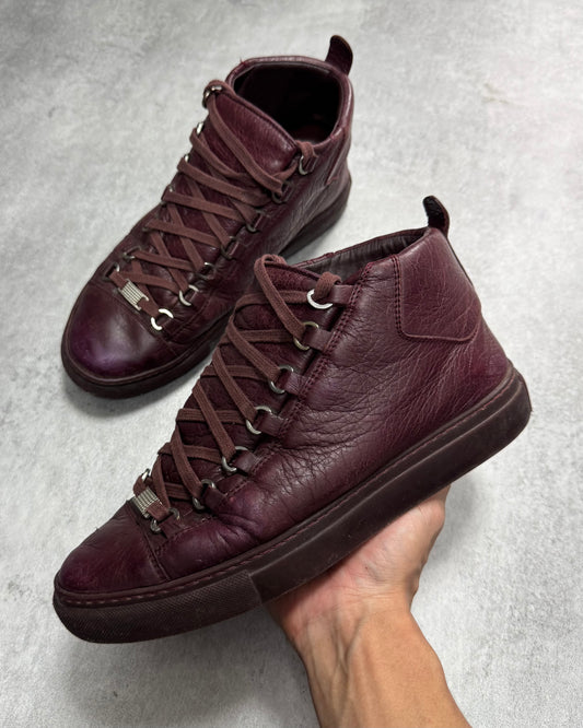 Balenciaga Arena High Bordeaux Craked Leather Sneakers (40eu/us7)