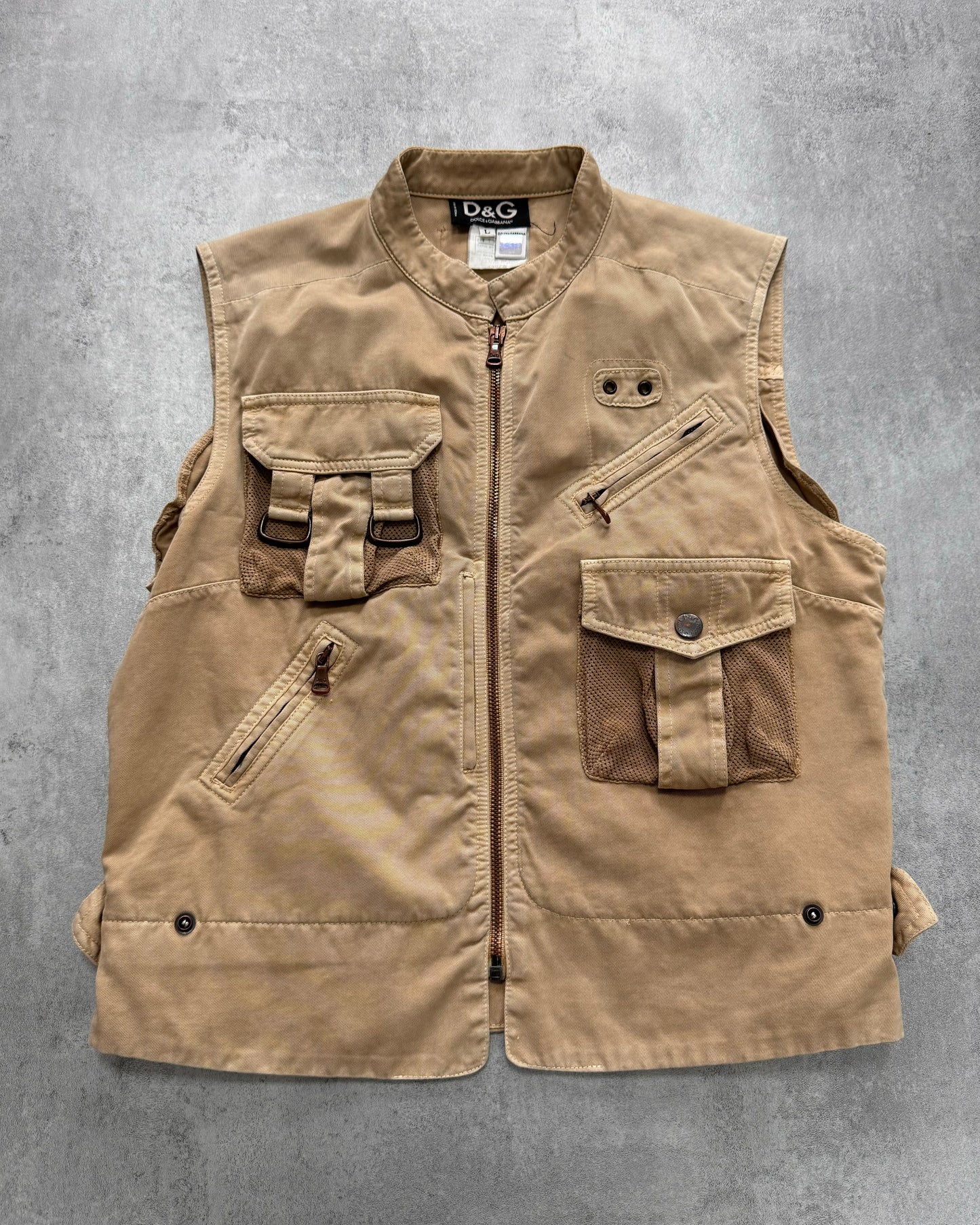 SS2003 Dolce & Gabbana Sleeveless Beige Cargo Combat Jacket (S)