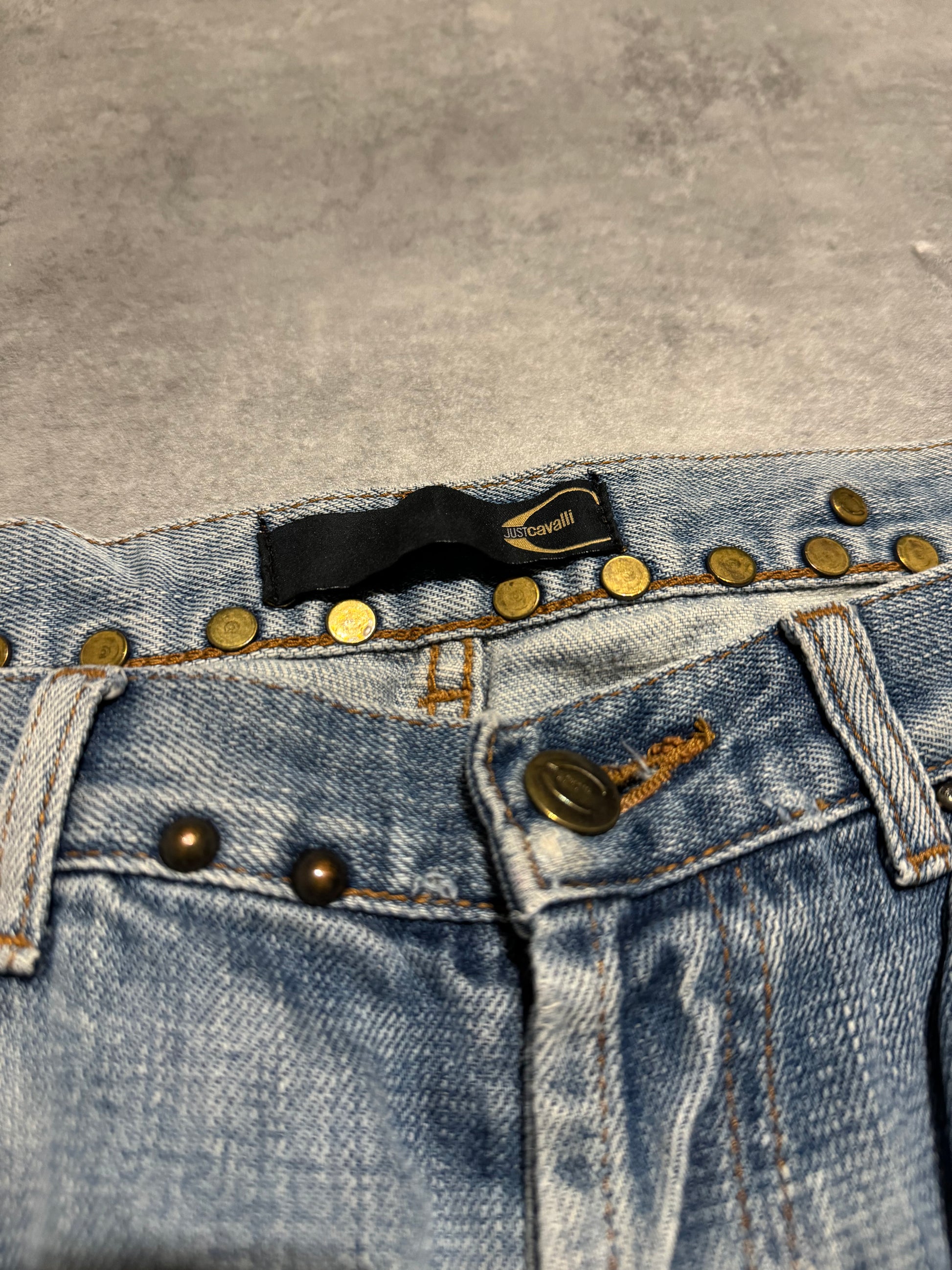 AW2005 Cavalli Embellished Blue Faded Denim Jeans (M) - 7