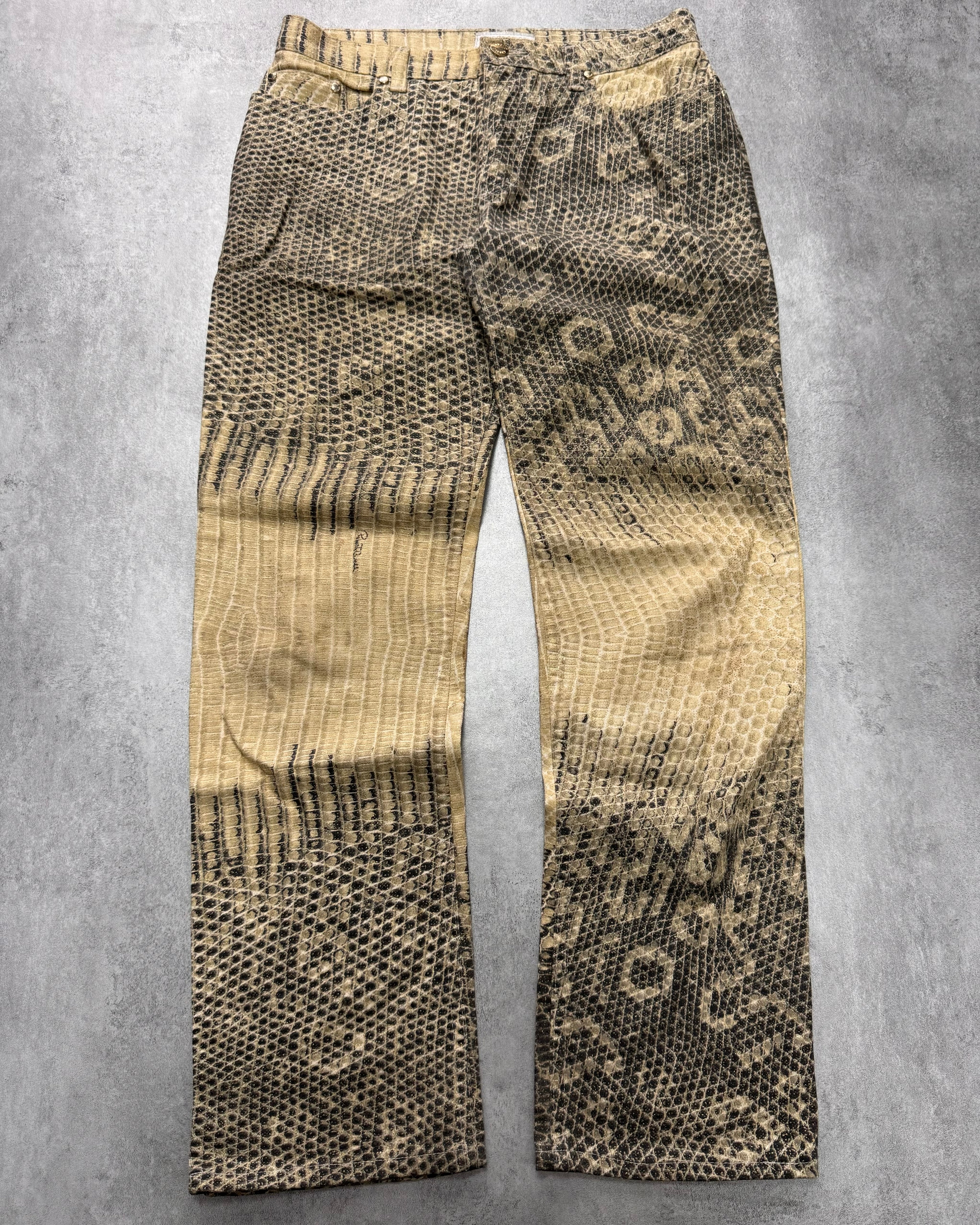 1990s Roberto Cavalli Bees Caramel Scales Pants