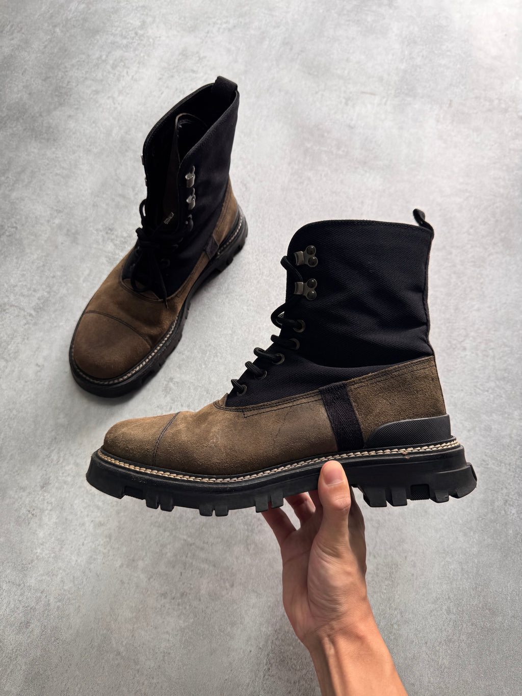 2000s Prada Hiking Suede Hybrid Leather Boots