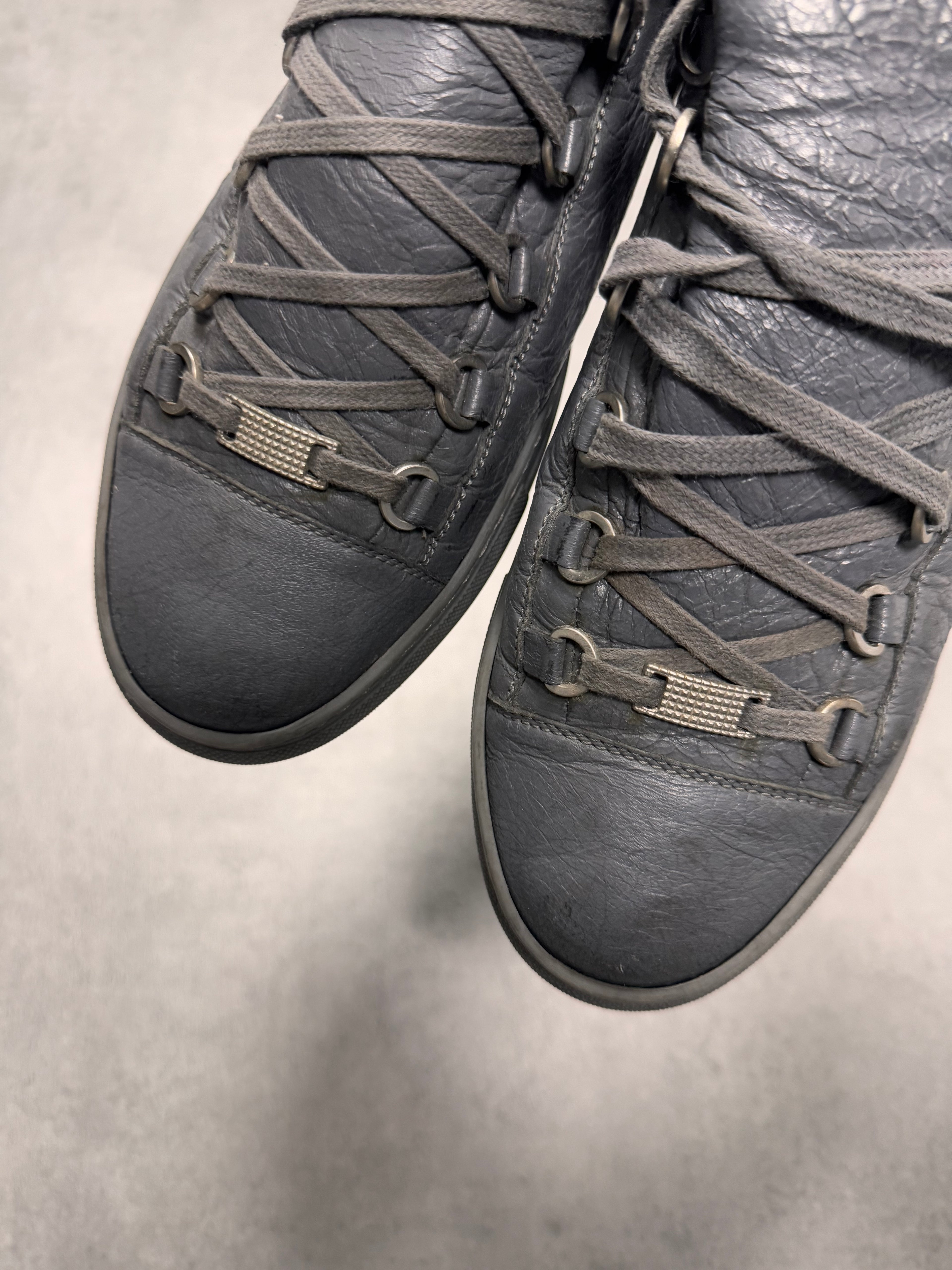 Balenciaga Arena Low Grey Cracked Leather Sneakers