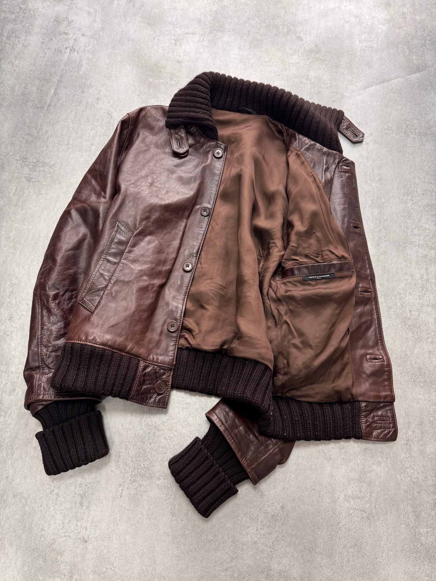 Daniele Alessandrini Aviator Brown Leather Bomber Jacket (M)